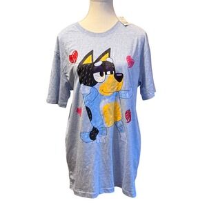 Bluey Women's XL T-Shirt Blue Heeler Dog Hearts‎ Graphic Tee Top NWT